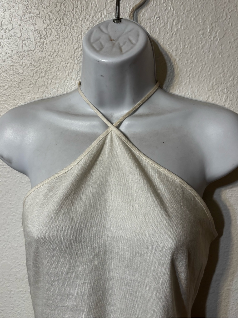 BCBGMAXAZRIA Linen Blend Halter Lace Up Midi Dress Ivory Cream Size 8 - Picture 4 of 7